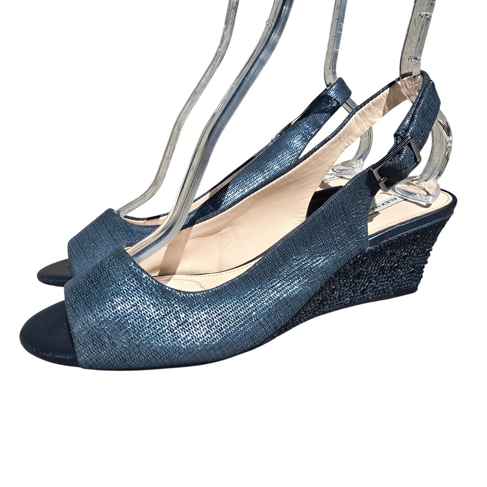 Alex Marie Women's Blue Embellished Peep Toe Wedge Heels Slingback Size‎ 10